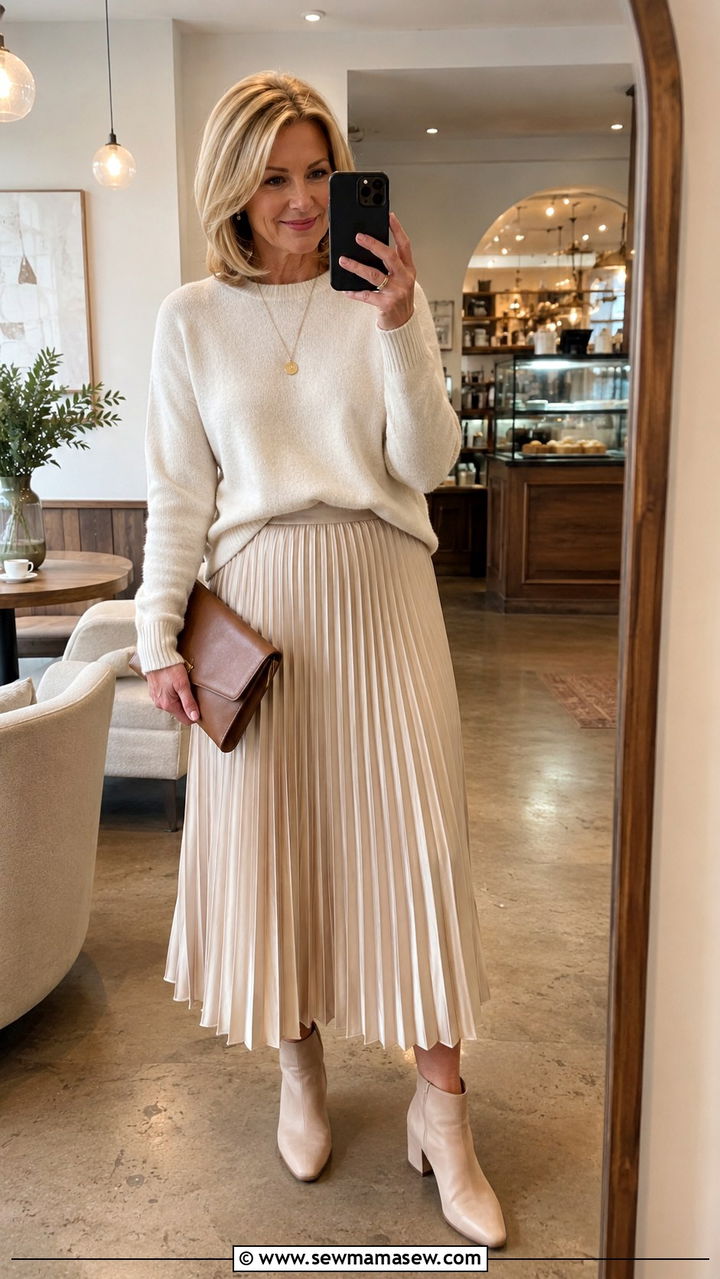 Midi Skirt And Fine Knit Coffee Date Retirement Outfit - 20 Retirement outfit ideas 2026