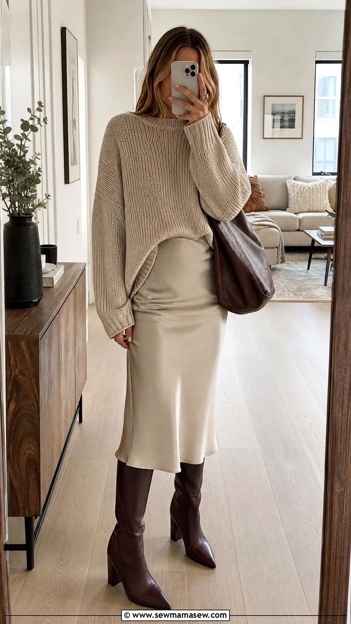 Midi Skirt And Oversized Sweater Outfit - 35 how to style midi skirt