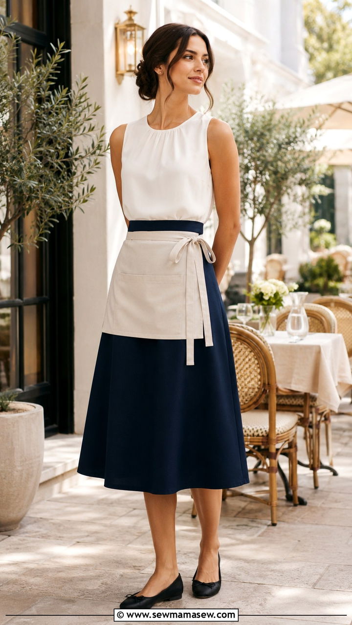 Midi Skirt With A Sleeveless Blouse And Ballet Flats - 25 Restaurant server outfit ideas
