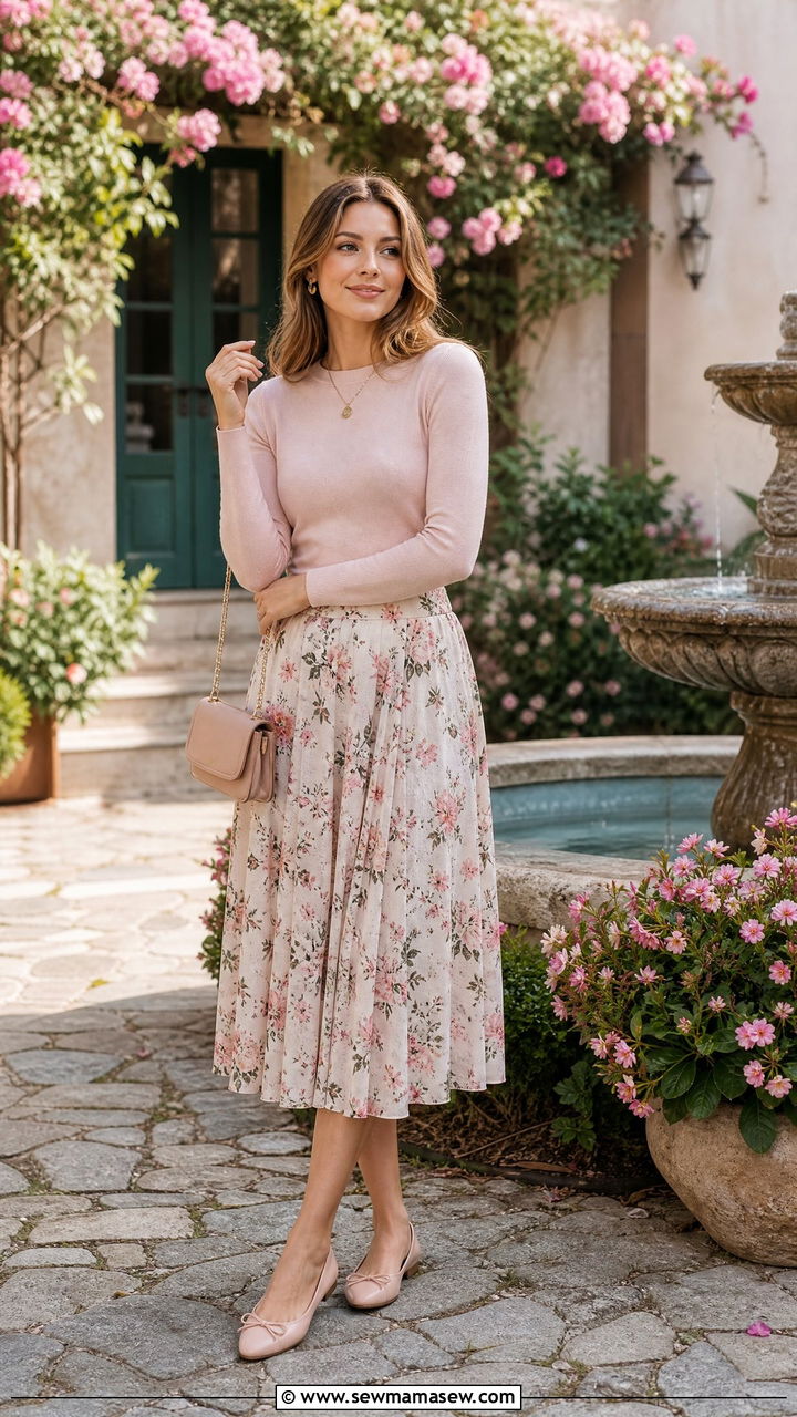 Midi Skirt With Ballet Flats Outfit - 35 how to style midi skirt