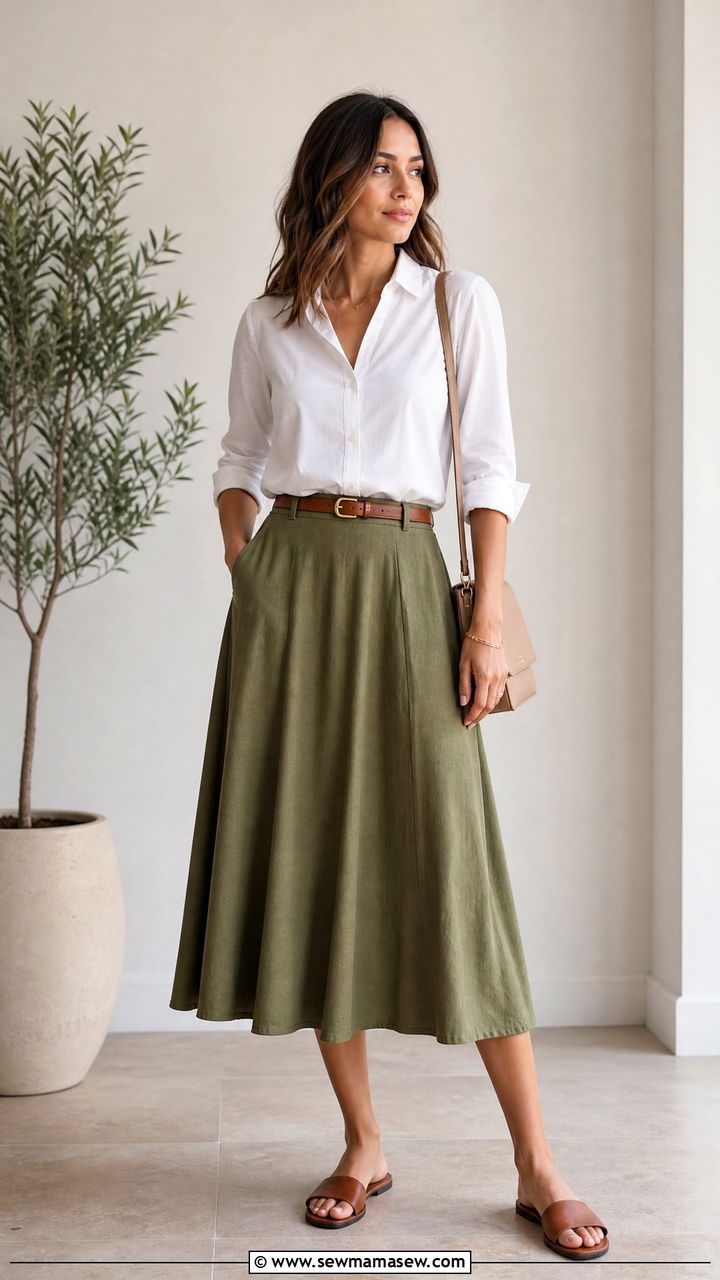 Midi Skirt With Button Down Shirt - 30 Summer capsule wardrobe modest