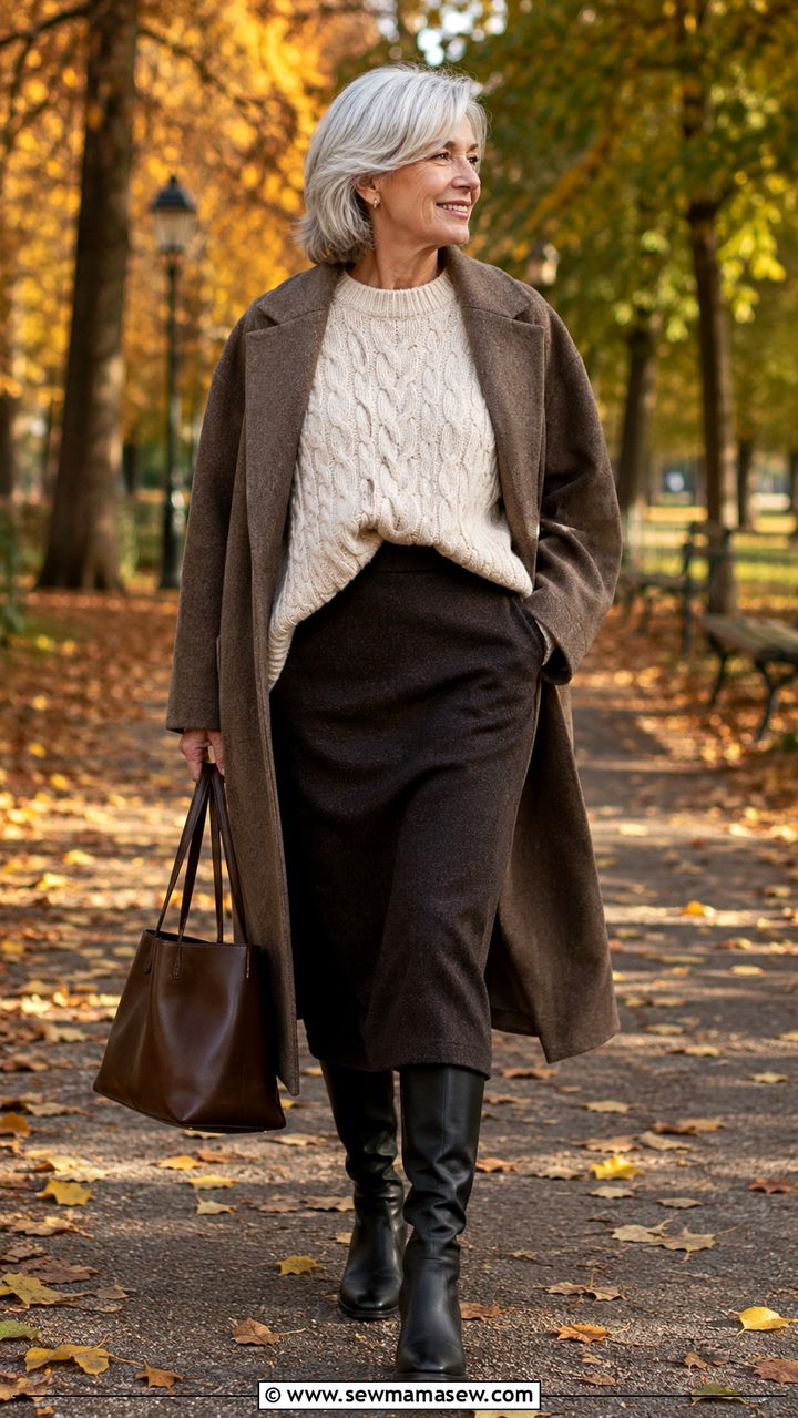 Midi Skirt With Chunky Sweater and Knee High Boots - 20 How to style a midi skirt over 60