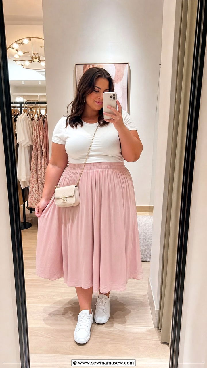 Midi Skirt With Fitted Tee - 30 summer outfits for plus size women