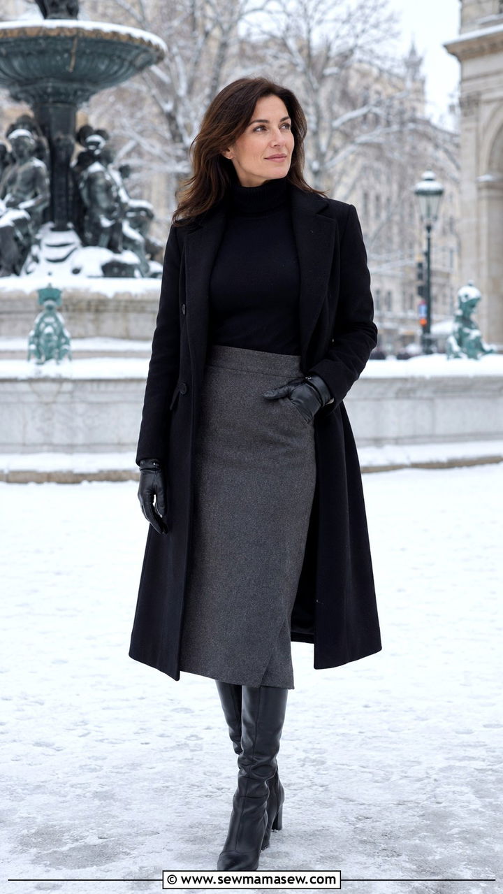 Midi Skirt With Knee High Boots And Turtleneck - 30 midi skirt outfits for women over 40