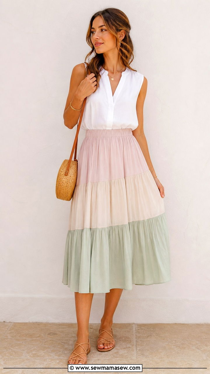 Midi Skirt With Lightweight Blouse Outfit - 40 hot weather outfits