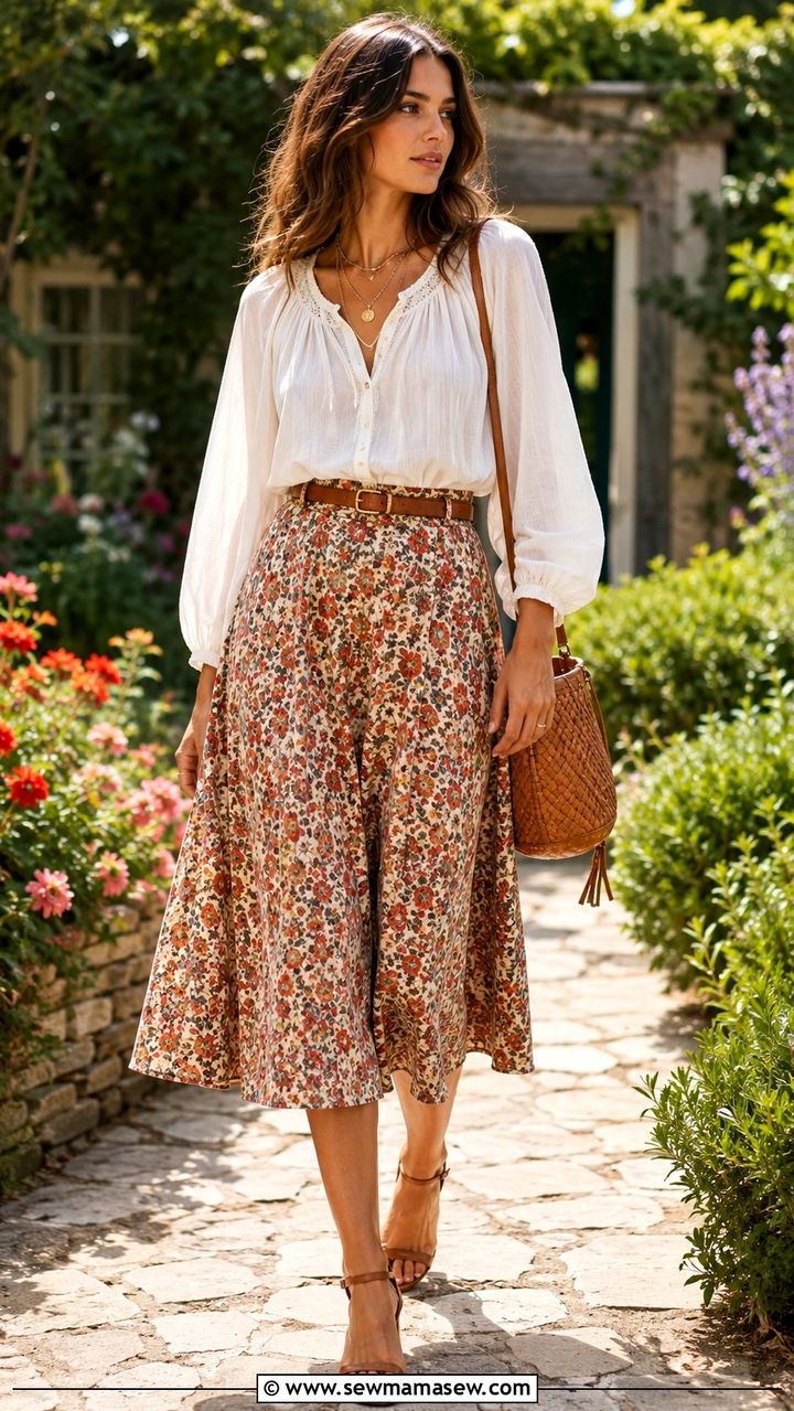 Midi Skirt With Peasant Blouse Outfit - 25 70s outfit ideas 2026
