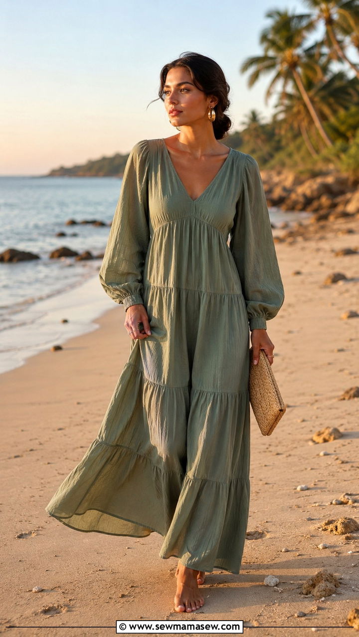 Midi Skirt With Sleeved Blouse - 25 Modest outfit ideas for beach