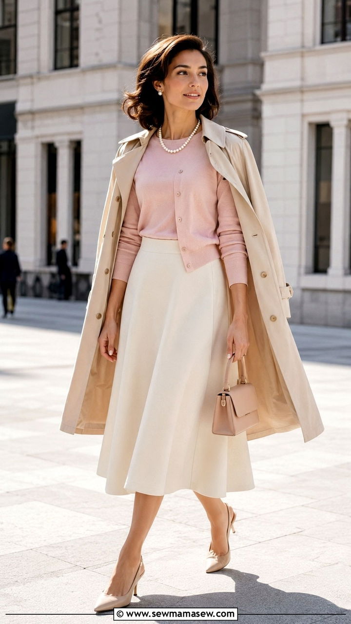 Midi Skirt With Slingback Heels And Twin Set Cardigan - 20 Old money outfit ideas Jackie Kennedy