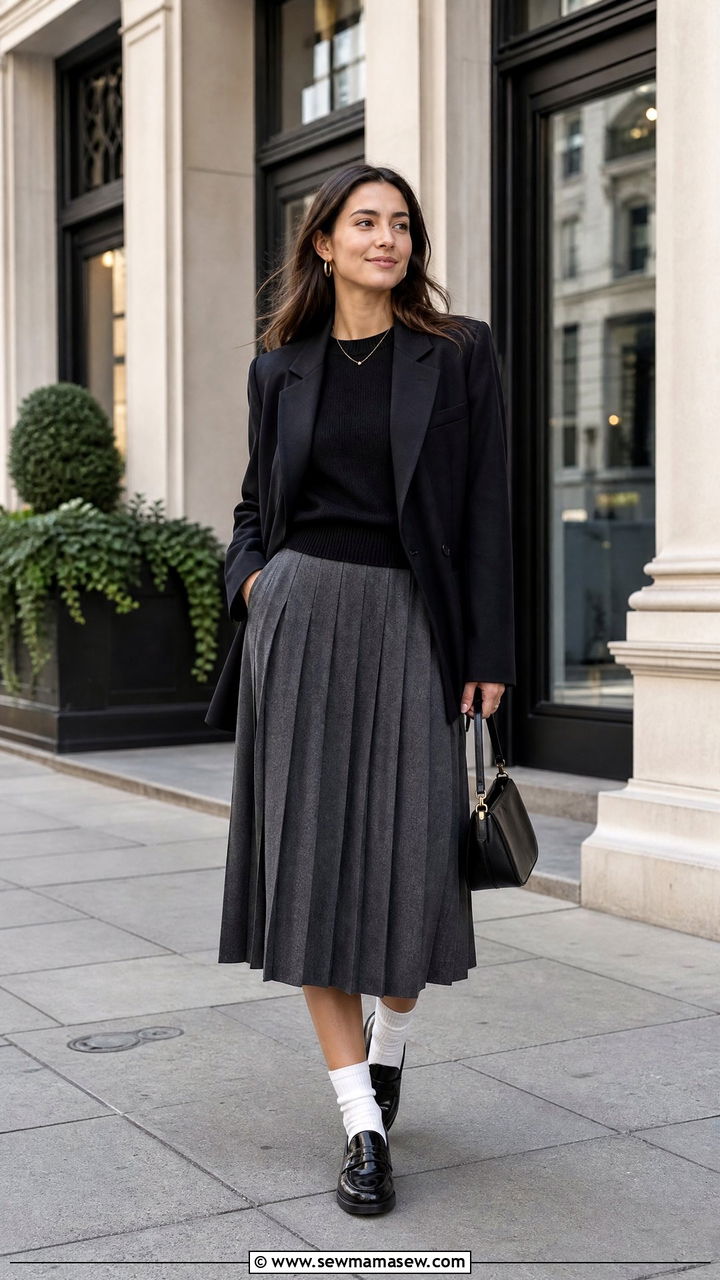Midi Skirt With Socks And Loafers Outfit - 35 how to style midi skirt