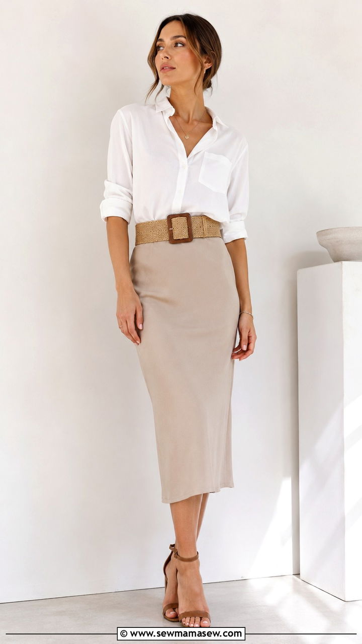Midi Skirt With Statement Belt Rectangle Body - 30 Outfit ideas for rectangle body