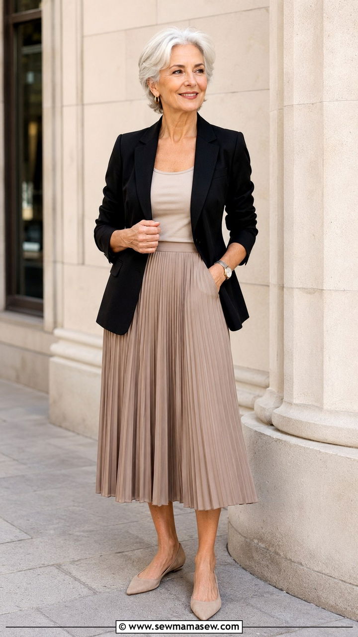Midi Skirt With Structured Blazer Outfit - 20 How to style a midi skirt over 60