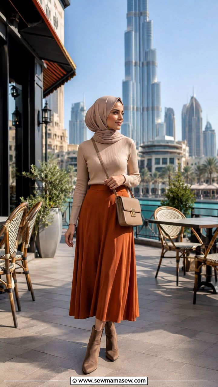 Midi Skirt With Turtleneck And Ankle Boots Dubai - 20 Modest outfit ideas for Dubai