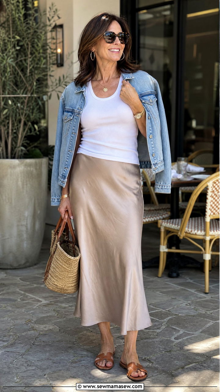 Midi Skirt and Fitted Tank Outfit - 25 Brunch outfit ideas for women over 40