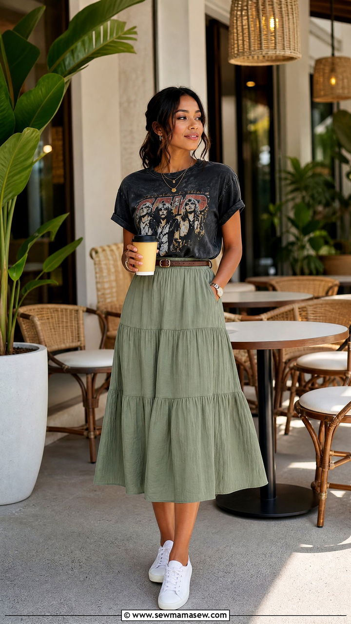 Midi Skirt and Graphic Tee Outfit - 25 Nairobi outfit ideas