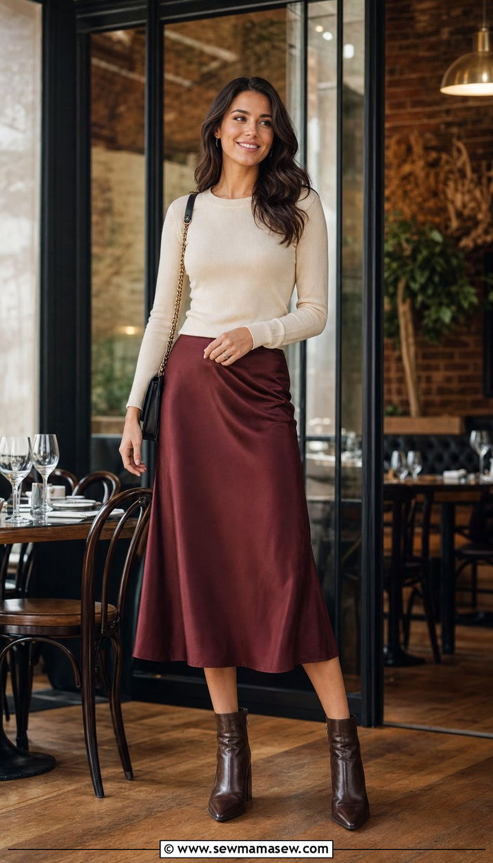 Midi Skirt and Knit Top Dinner Outfit - 25 dinner outfits Pinterest