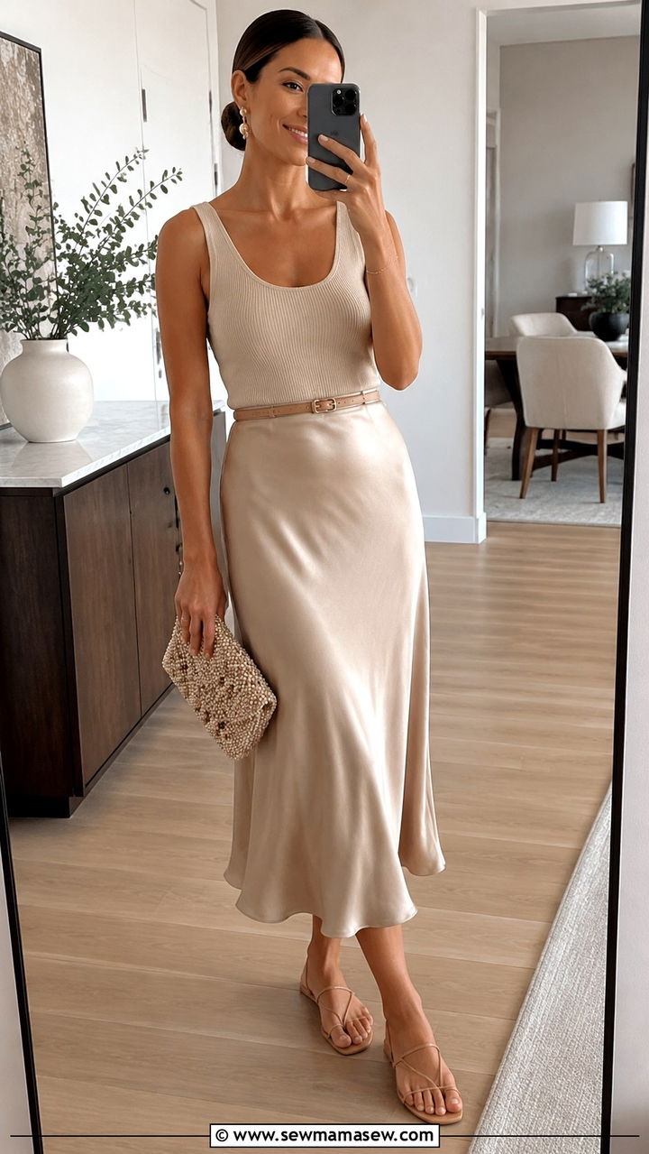 Midi Skirt and Ribbed Tank August Outfit - 35 August outfit ideas
