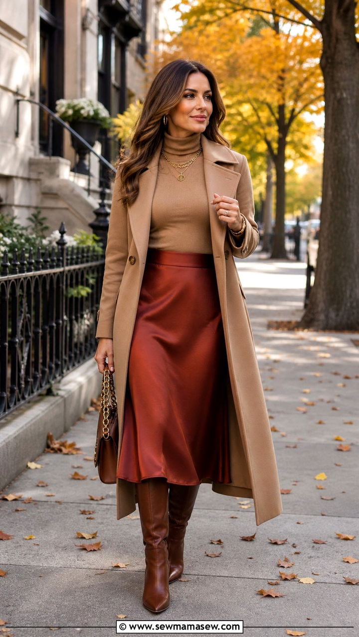 Midi Skirt and Turtleneck for Fall 40th Birthday - 40 birthday outfit ideas for women