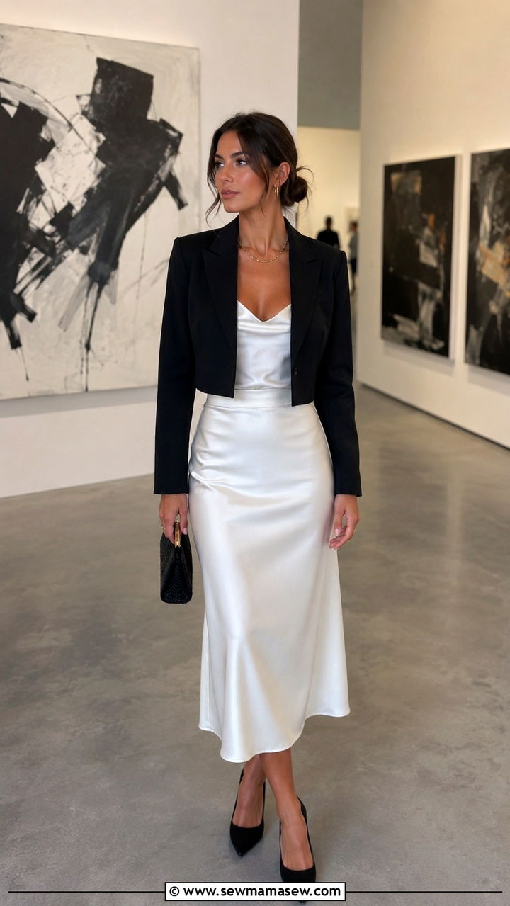 Midi Skirt with Cropped Blazer and Pointed Heels - 30 How to style a midi skirt