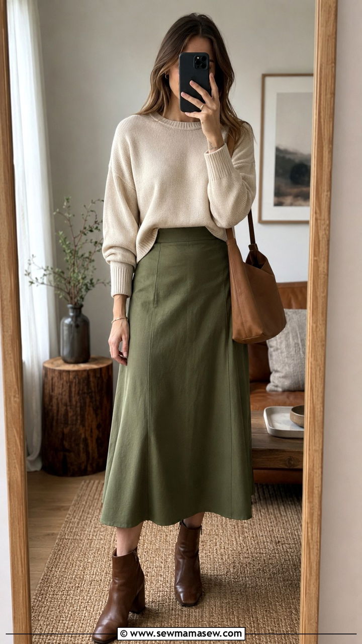Midi Skirt with Lightweight Sweater - 30 Modest spring outfits