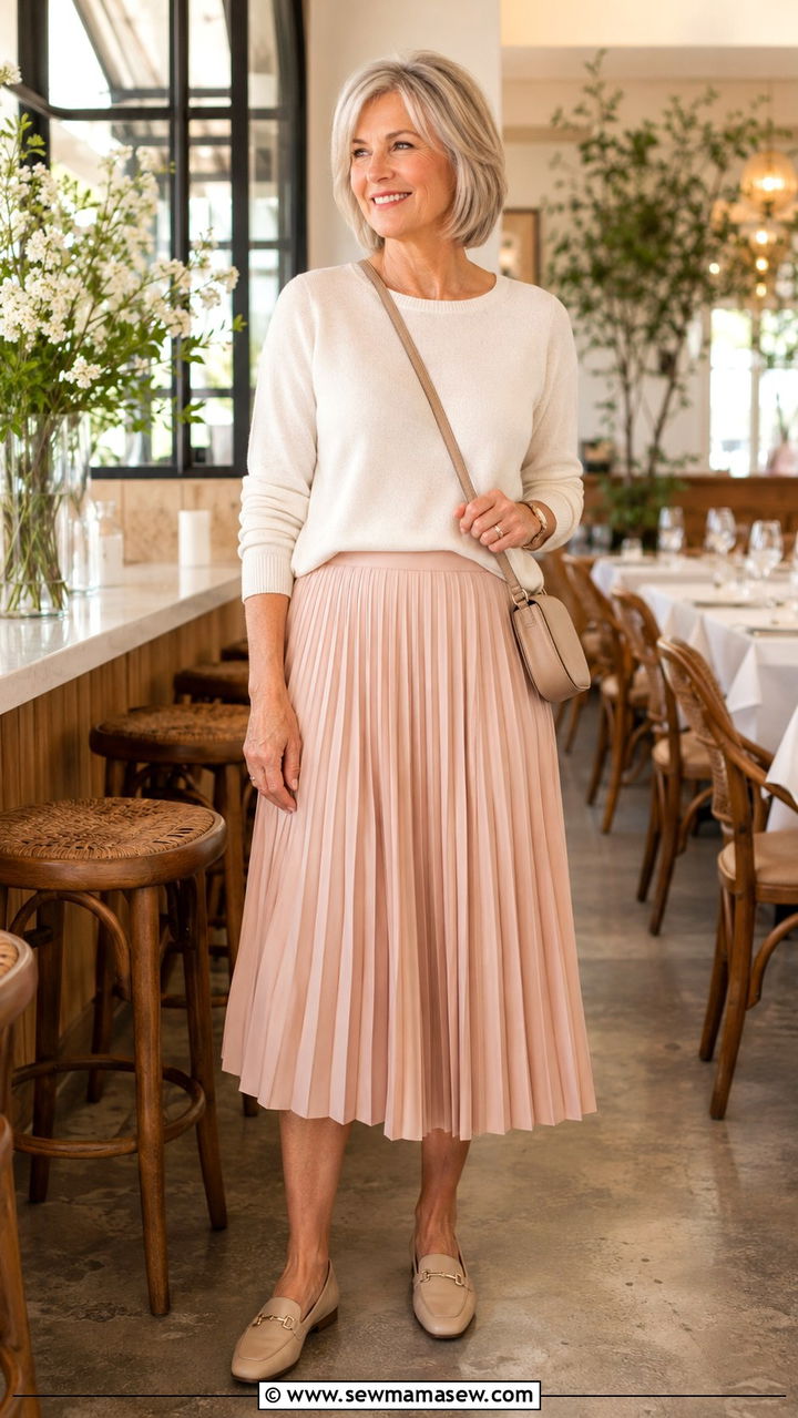 Midi Skirt with Lightweight Sweater - 25 What to wear to brunch over 50