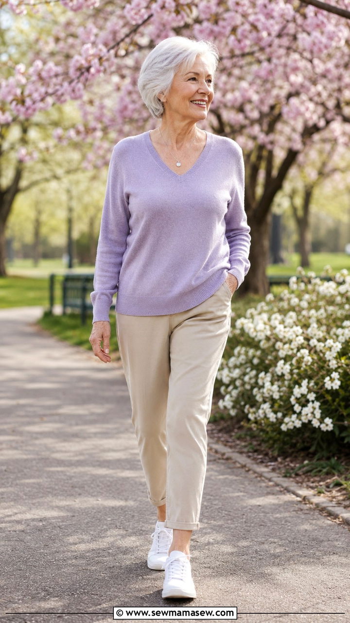 Midi Skirt with Simple Tee and Light Jacket Outfit - 30 Spring outfits for women over 70