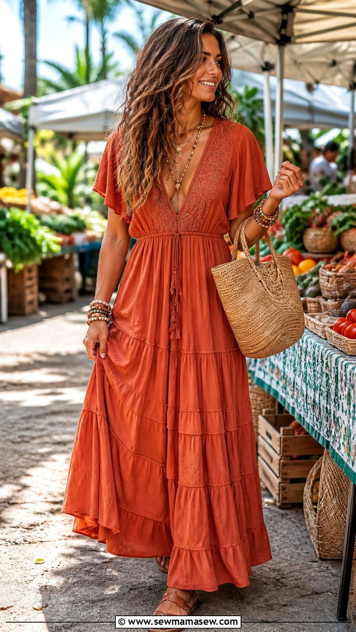 Midi Skirt with a Front Knotted T Shirt - 40 Hawaii outfit ideas