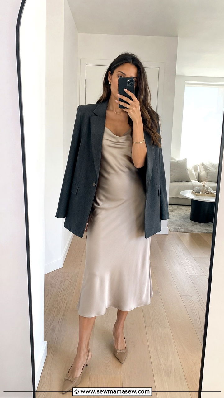 Midi Slip Dress With Blazer Outfit - 20 elegant outfits to copy