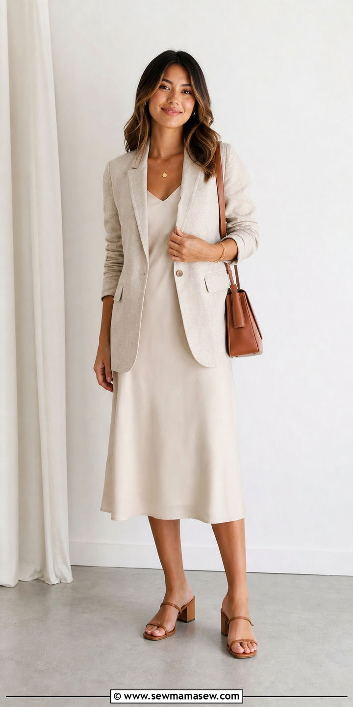 Midi Slip Dress With Block Heel Sandals - 25 Slip dress outfit ideas with sandals
