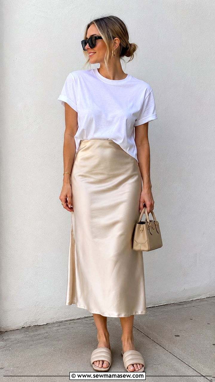 Midi Slip Skirt And T Shirt Brunch Outfit - 30 brunch outfits inspo