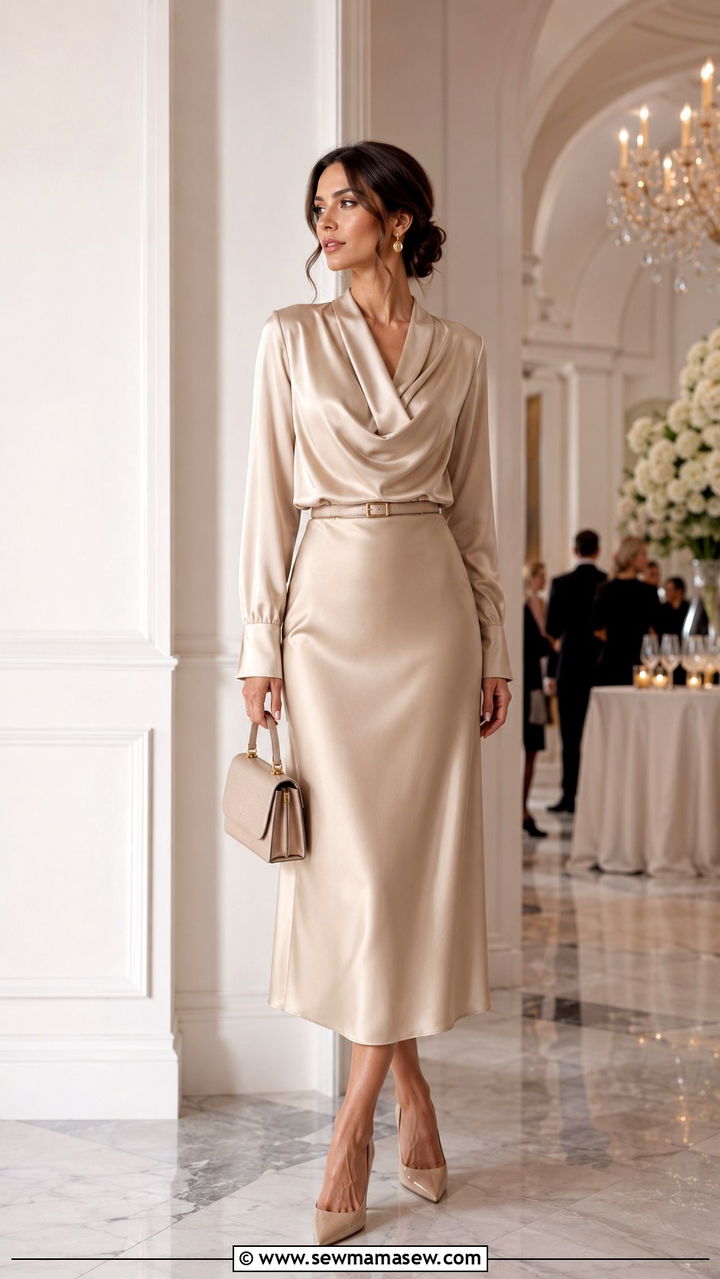 Midi Slip Skirt With A Draped Blouse Work Outfit For Women Over 40 - 25 Work outfit ideas for women over 40 2026