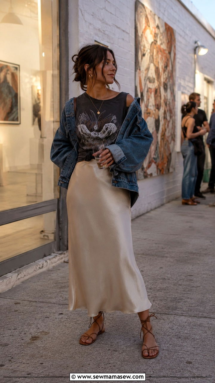 Midi Slip Skirt With a Graphic Tee - 30 Late April outfit ideas