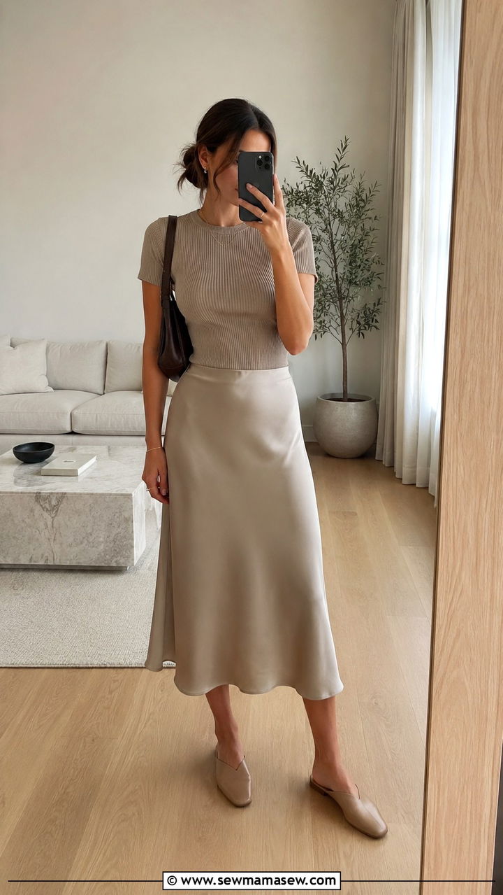 Midi Slip Skirt and Fitted Knit Top - 30 Petite casual outfit ideas