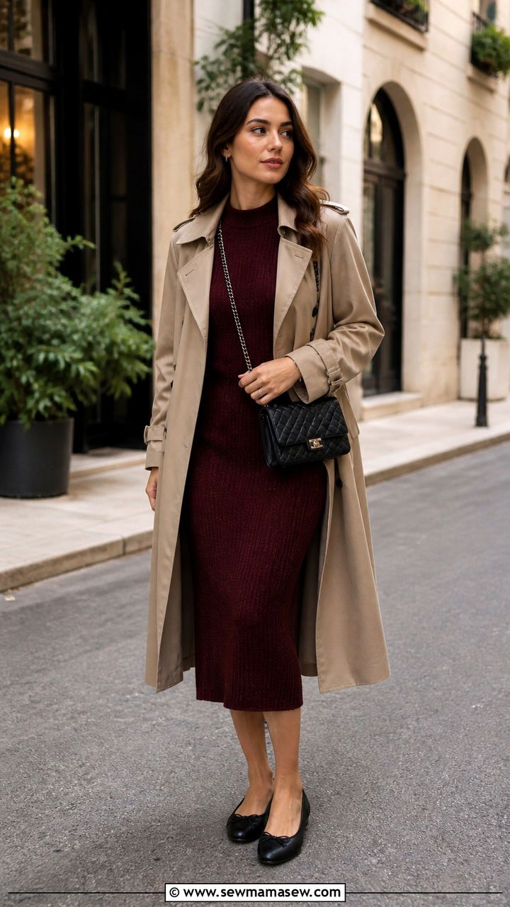 Midi Sweater Dress With Ballet Flats - 40 sweater dress outfit ideas