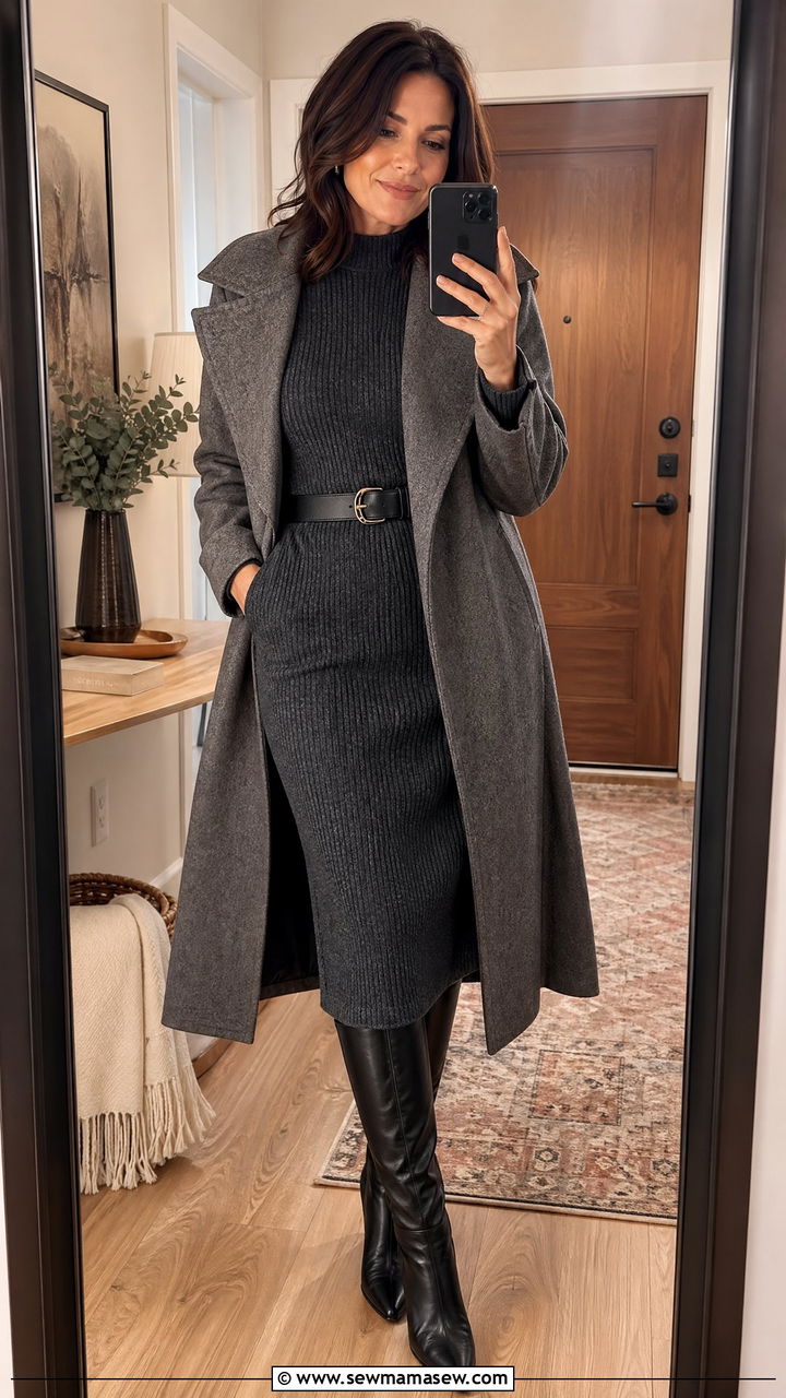 Midi Sweater Dress With Knee High Boots - 35 dinner outfits for women over 40