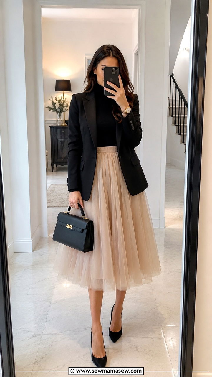 Midi Tulle Skirt With Blazer - 20 Tulle skirt outfit ideas with a blazer