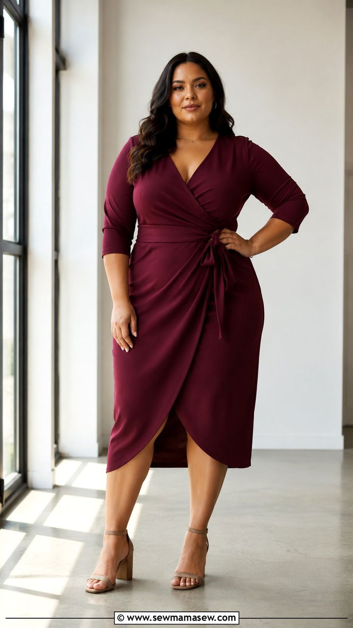 Midi Wrap Dress With Block Heels - 25 Plus size work outfit ideas 2026