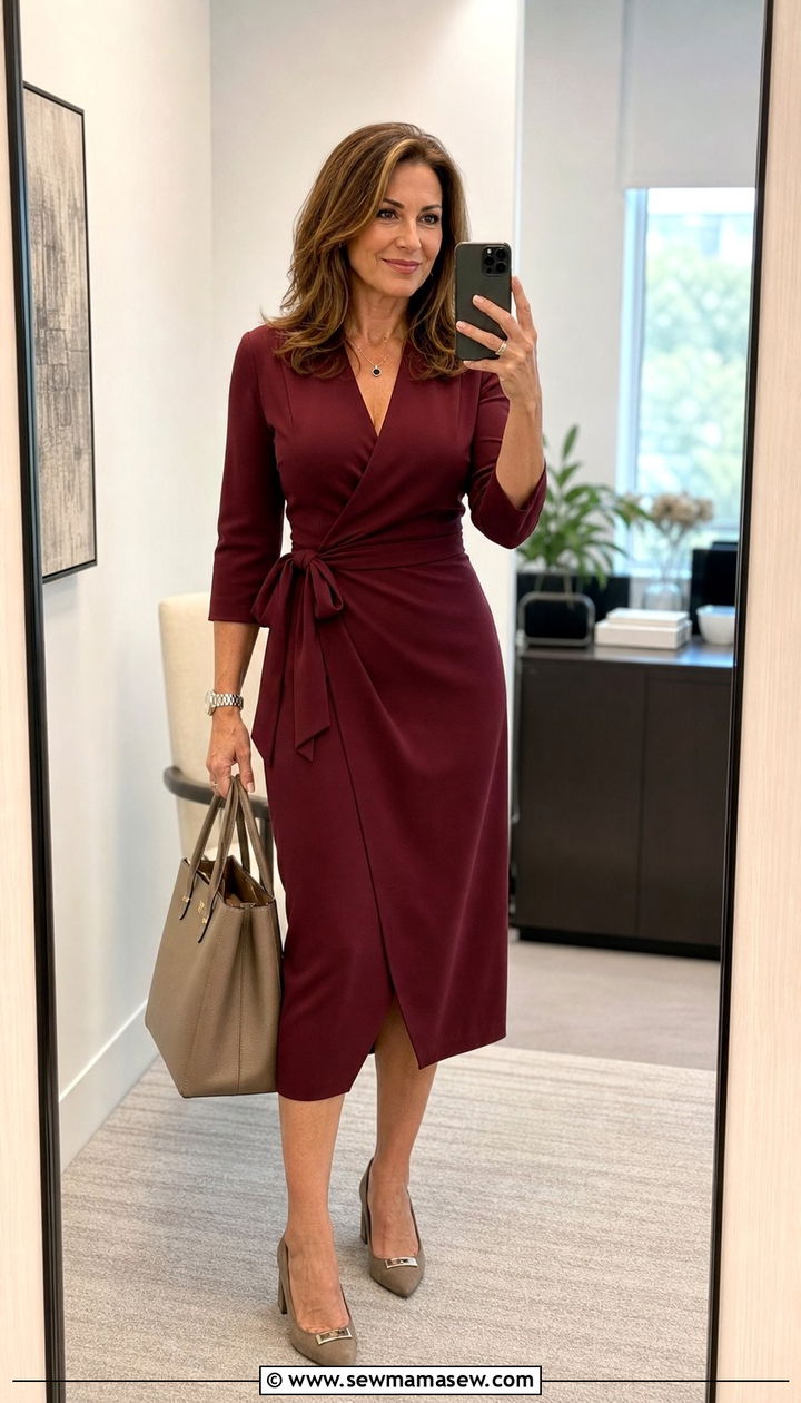 Midi Wrap Dress for Work - 35 Business casual outfits for women over 40