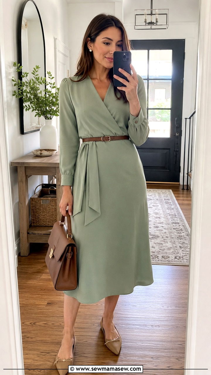 Midi Wrap Dress with Belt for Work - 30 Spring work capsule wardrobe