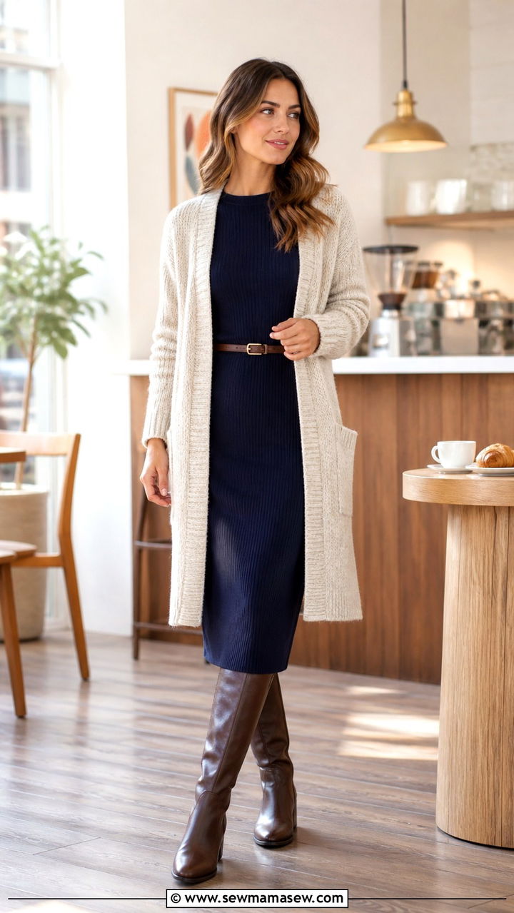 Midi dress and cardigan outfit - 40 office outfits