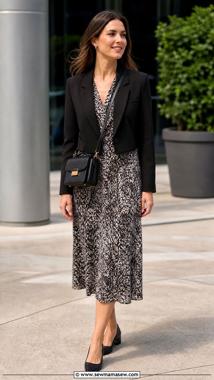 Midi dress and cropped blazer - 35 Medical conference outfit ideas