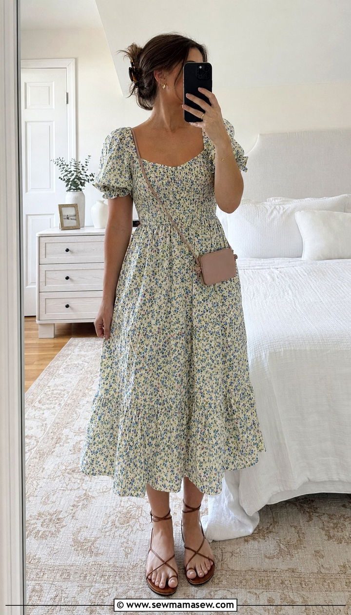 Midi dress and flat sandals August outfit - 35 August outfits for women