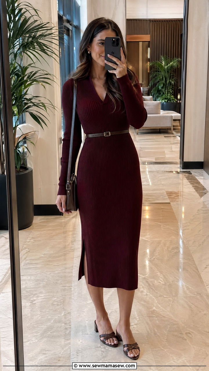 Midi dress and low block heels outfit - 35 Conference outfit ideas for women