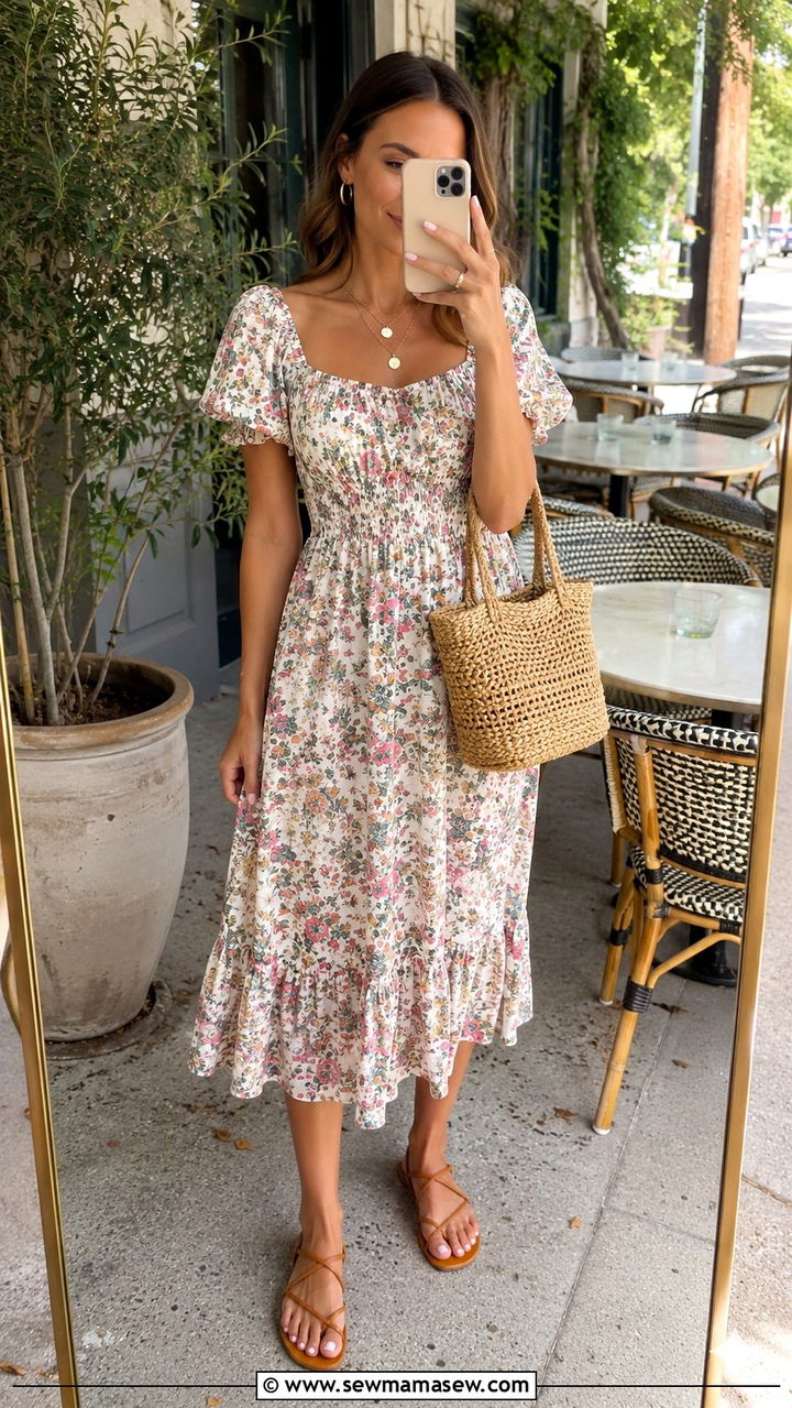 Midi dress and sandals outfit for 30 year old woman - 25 Outfit ideas for 30 year old woman