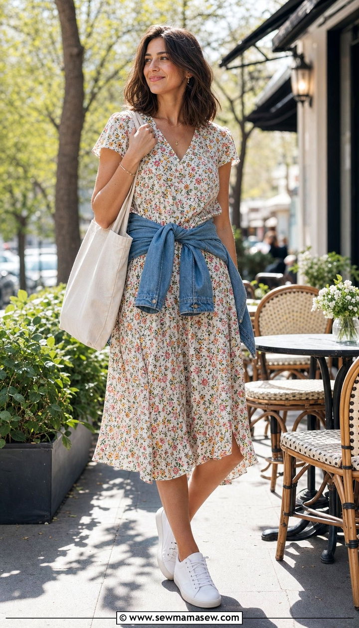 Midi dress and white sneakers outfit - 25 spring casual friday outfit ideas