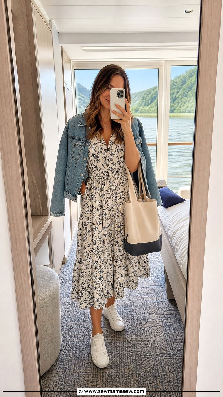 Midi dress and white sneakers outfit - 30 Rhine cruise outfit ideas