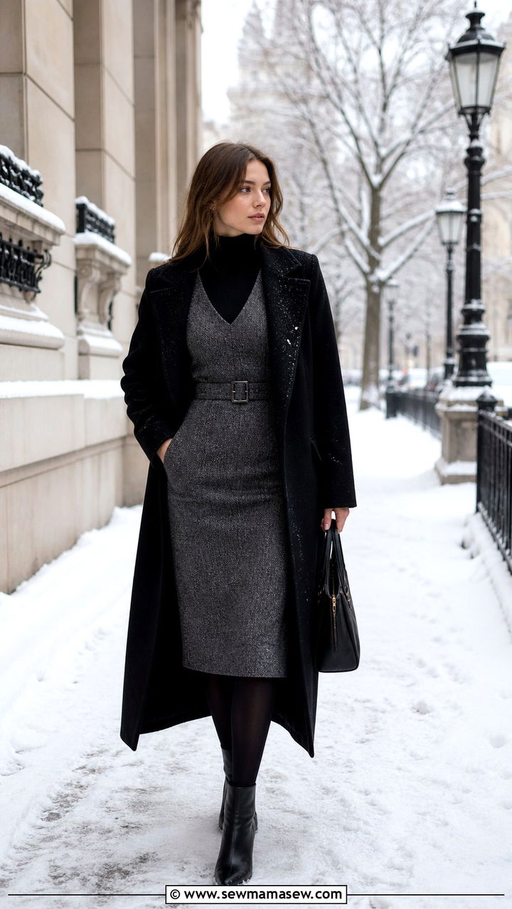 Midi dress with a turtleneck layered underneath - 40 midi dress outfit ideas