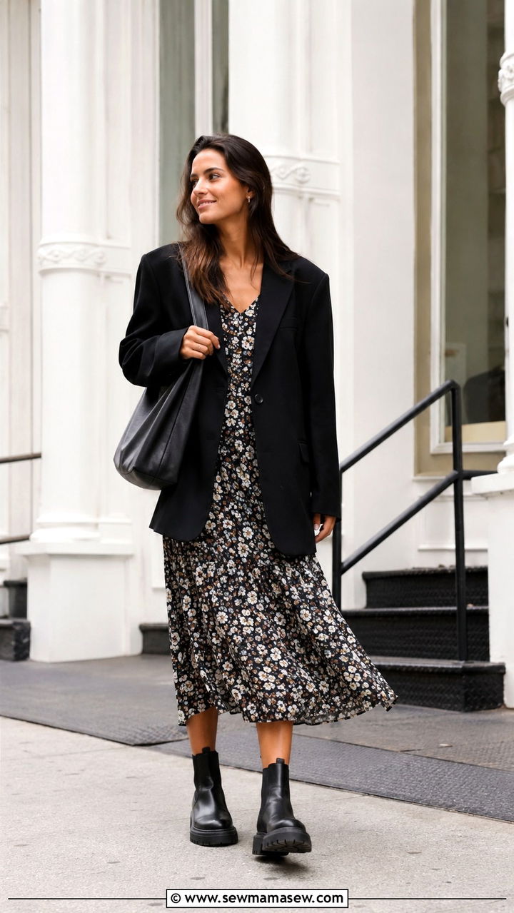 Midi dress with chunky Chelsea boots - 25 Midi dress with ankle boots outfit ideas