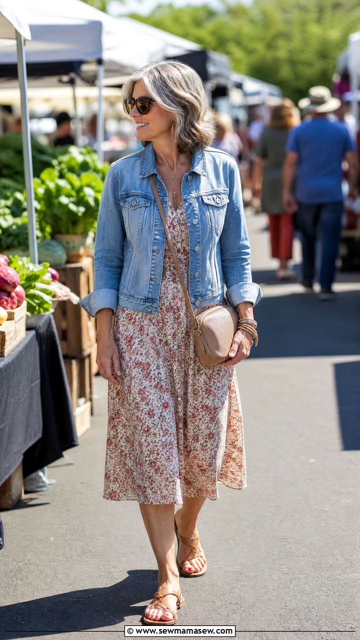 Midi dress with denim jacket - 30 Elevated casual outfit ideas for women over 50