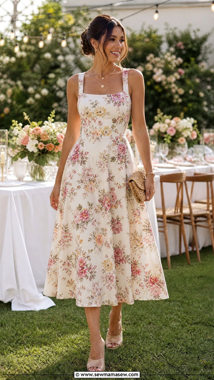 Midi dress with layered necklaces - 25 Layered necklaces outfit ideas