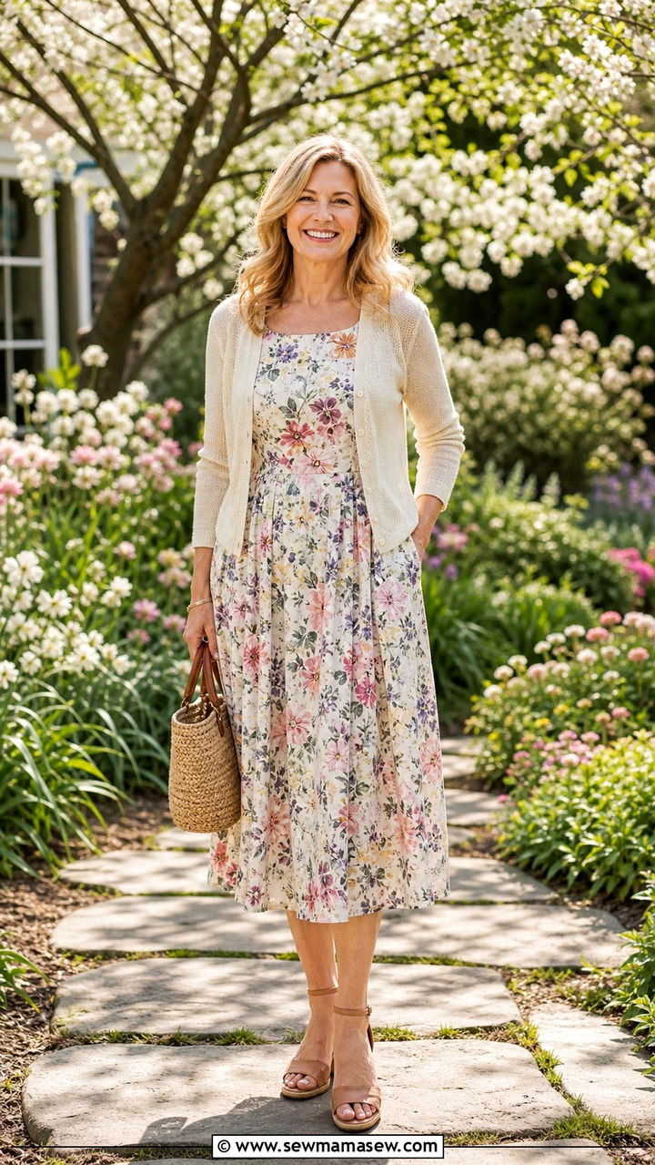 Midi dress with lightweight cardigan spring outfit - 40 spring outfit ideas for women over 40